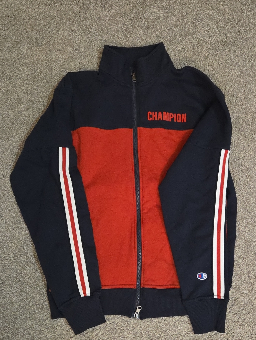 Champion Navy Red USA with Script Logo Mens Medium Double Sided Zipper
